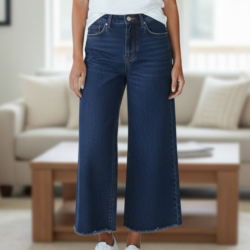 Pilcro By Anthropologie Wide Leg Frayed High Waist Dark Wash Jeans Nwt Size 29
